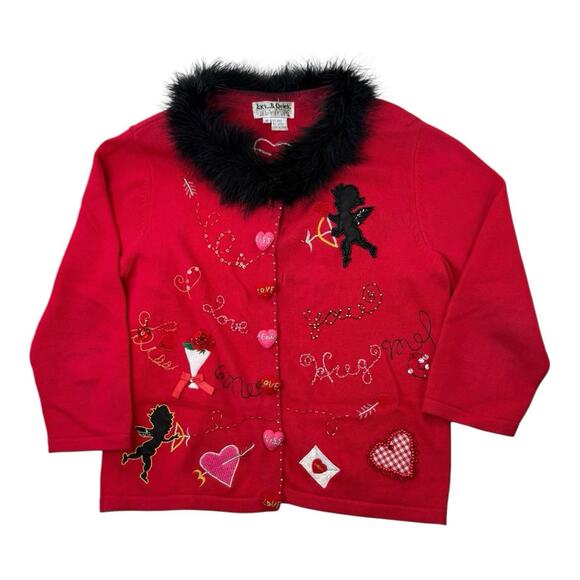 Jack B Quick Sweaters - Vintage Y2K Jack B. Quick Sz M Whimsical Valentine Novelty Cardigan Sweater